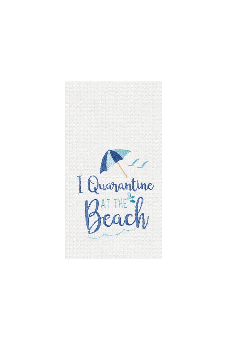 Quarantine At The Beach Embroidered Waffle Weave Dishtowel, Main, color, White