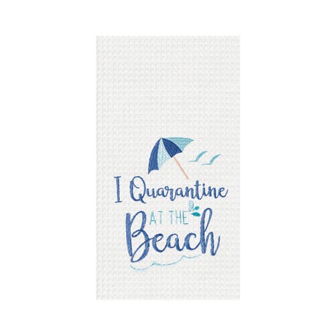 Quarantine At The Beach Embroidered Waffle Weave Dishtowel