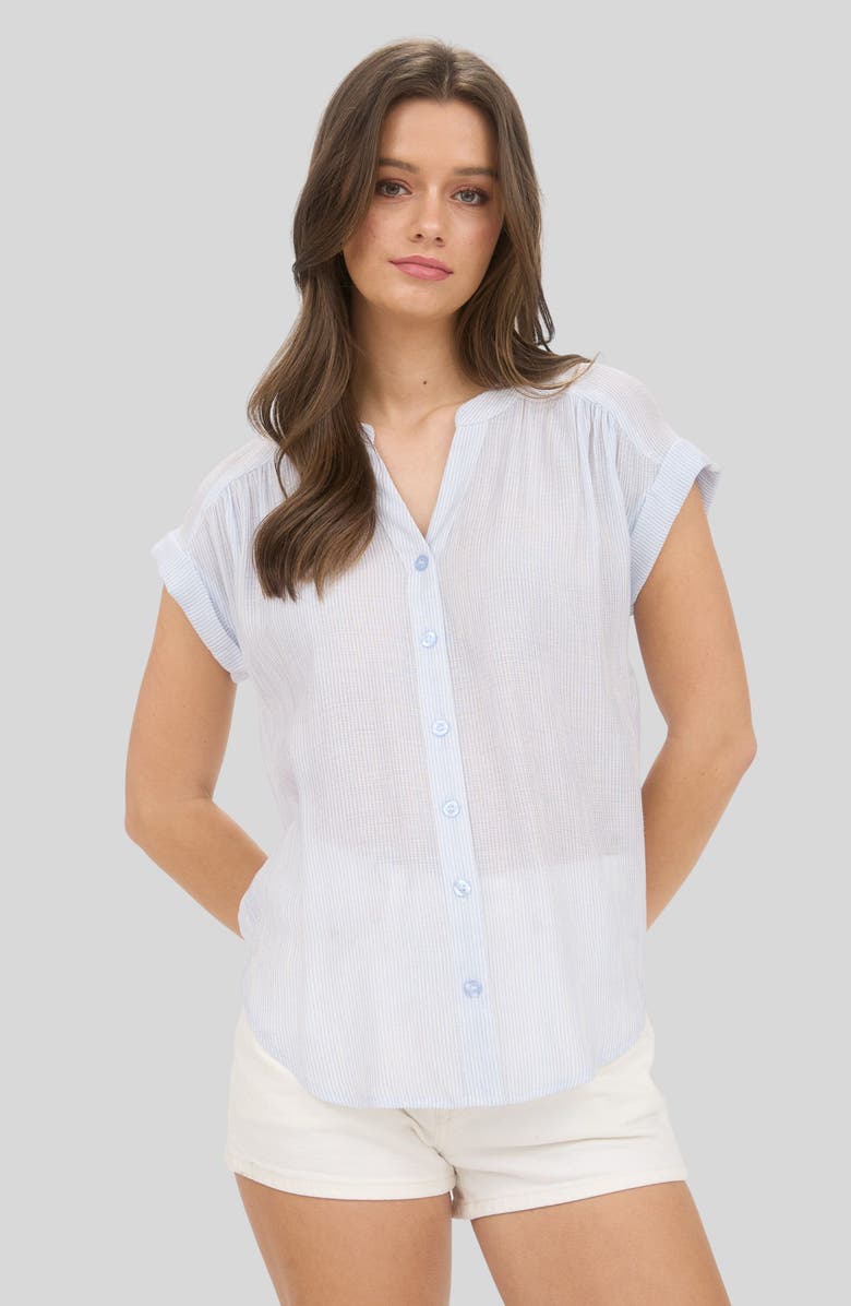 Blu Pepper Stripe Short Sleeve Button-Up Shirt, Alternate, color, Blue