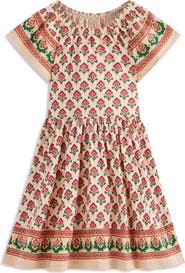 Mini Boden Kids' Print Flutter Sleeve Cotton Twirly Dress
