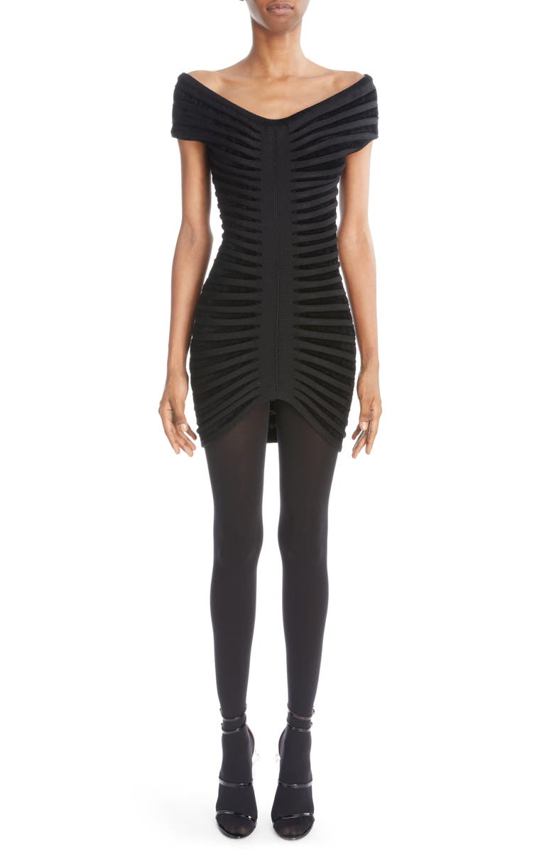 Alaïa Rib Texture Off the Shoulder Body–Con Minidress, Main, color, 