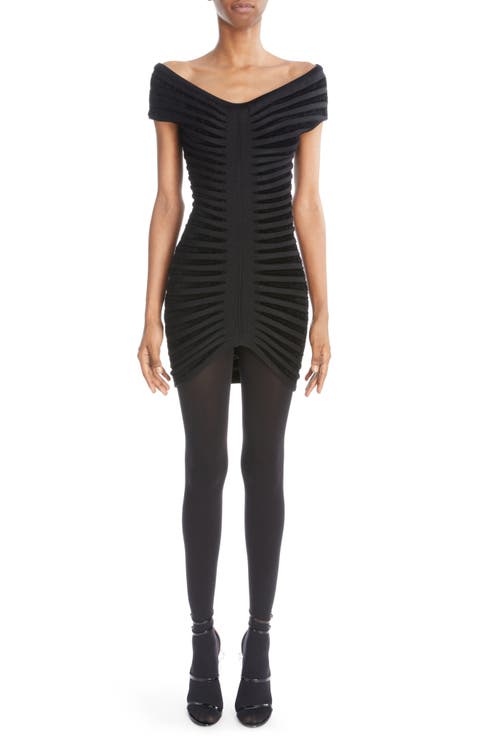 Rib Texture Off the Shoulder Body–Con Minidress