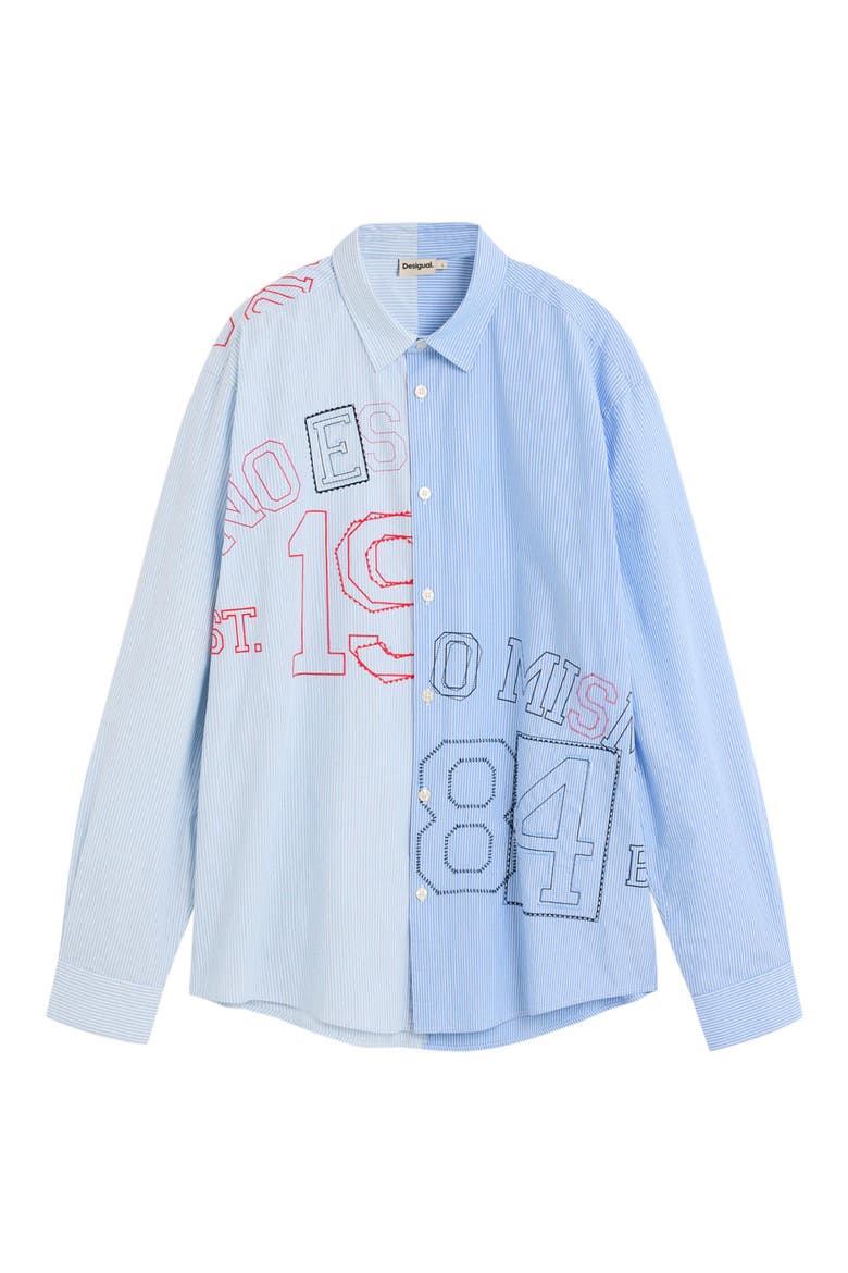 Striped Embroidered Long Sleeve Button-Up Shirt, Main, color, LIGHT BLUE