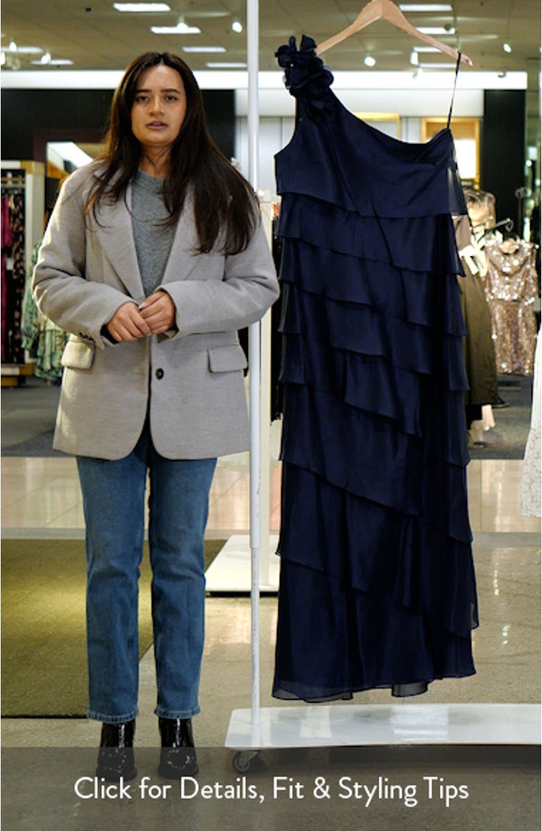 Ruffle One-Shoulder Tiered Charmeuse Gown, sales video thumbnail