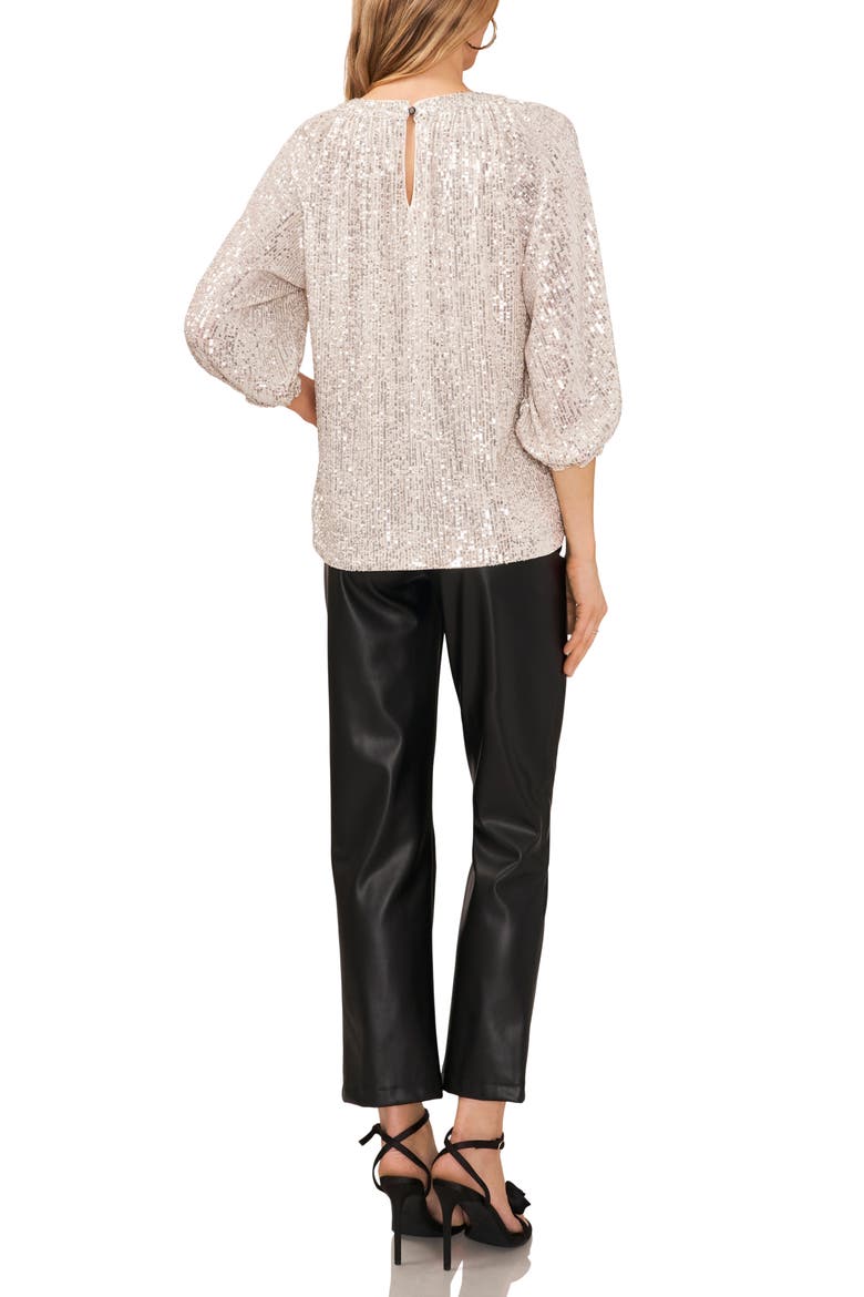 Sequin Keyhole Neck Blouse, Alternate, color, SILVER