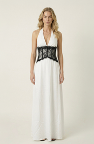 Modenaire Halter Lace Corset Maxi Dress