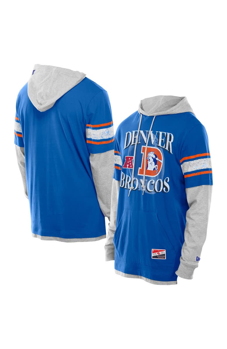 New Era Men's New Era Royal Denver Broncos Twofer Layered Long Sleeve Hoodie T-Shirt, Main, color,
