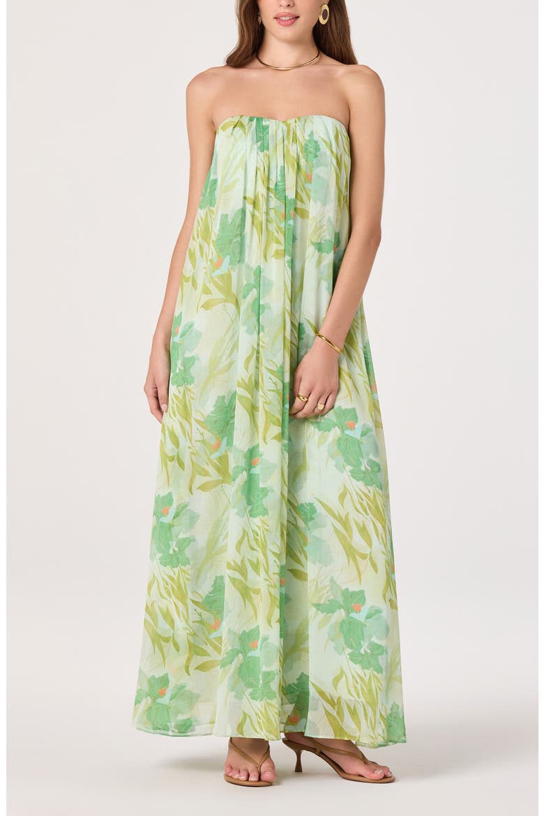 Aileen Strapless Chiffon Maxi Dress, Alternate, color, GREEN TROPICAL