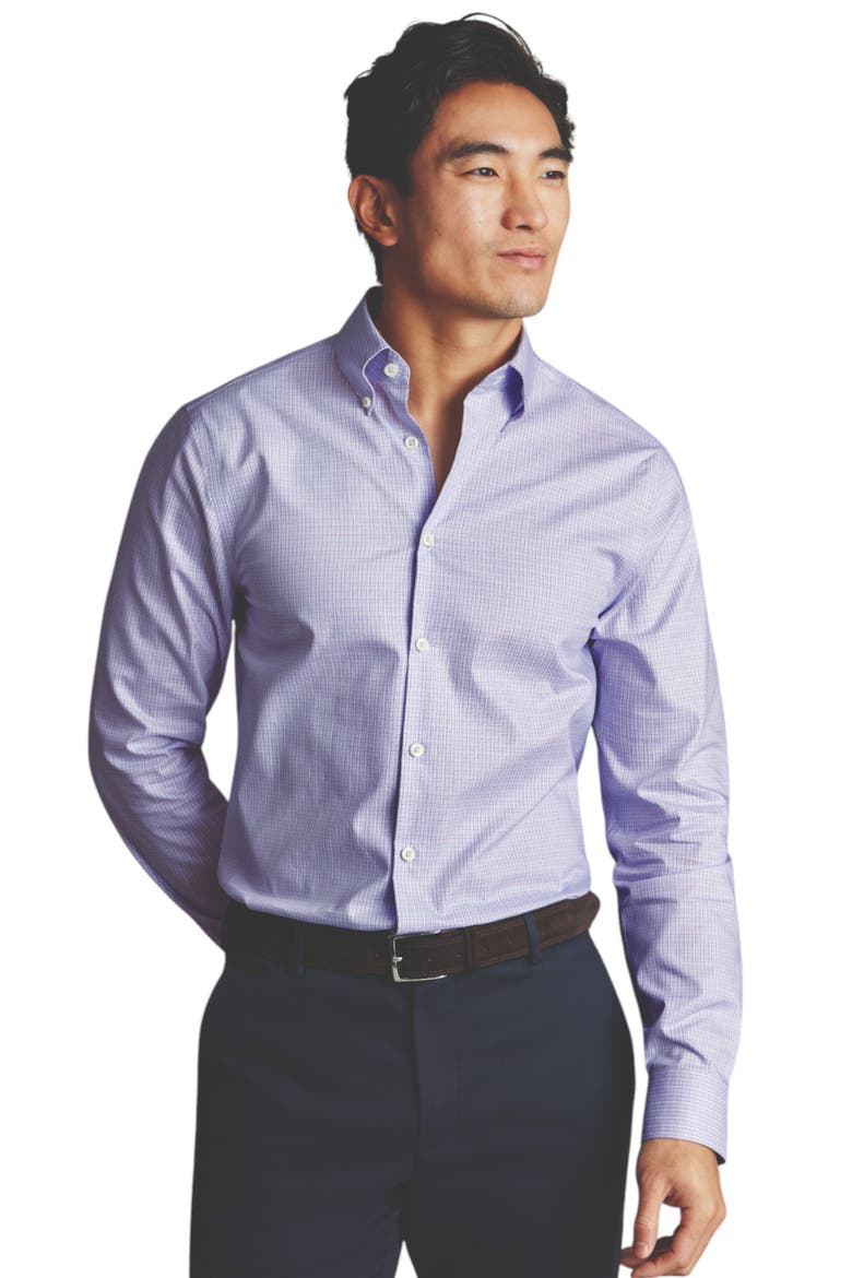 Non-Iron Pinpoint Oxford Check Shirt, Main, color, Lilac Purple
