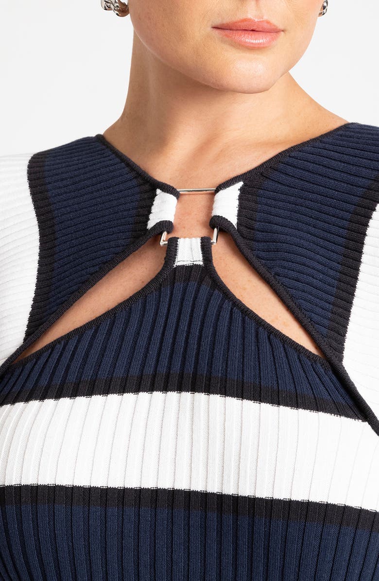 ELOQUII Stripe Long Sleeve Ribbed Sweater Dress, Alternate, color, 