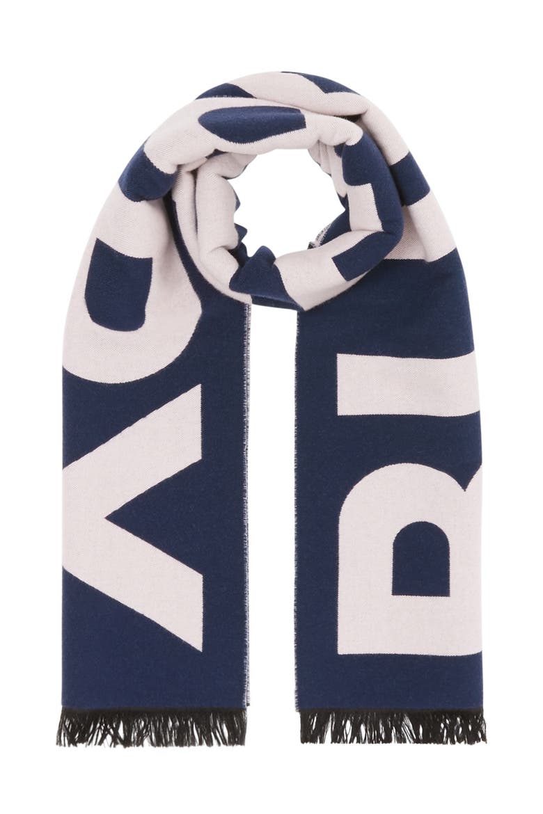 Logo Jacquard Wool Football Scarf, Alternate, color, NAVY