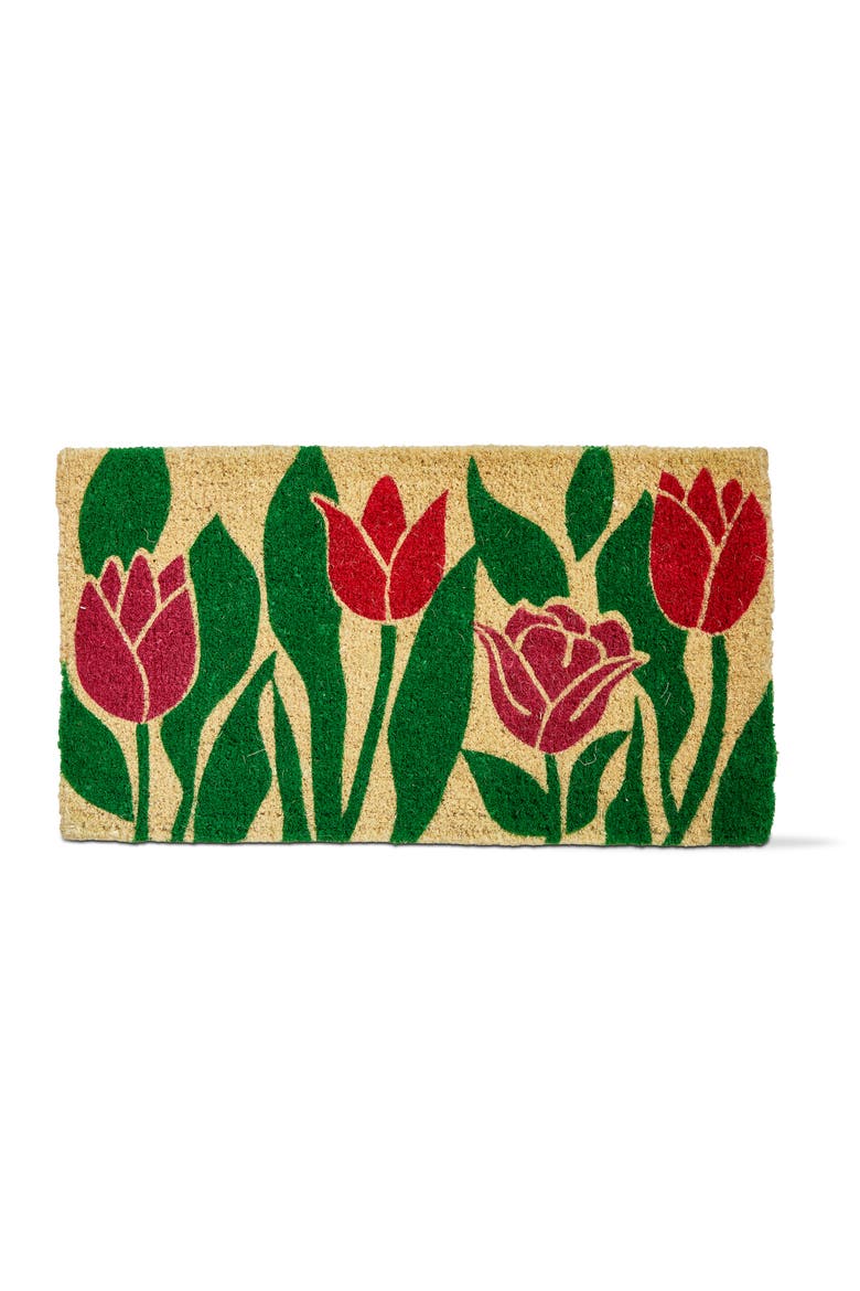 Tulip Flower Coir Doormat Multi Spray Bleached Coir 30 x 17 x 1 in, Main, color, Beige