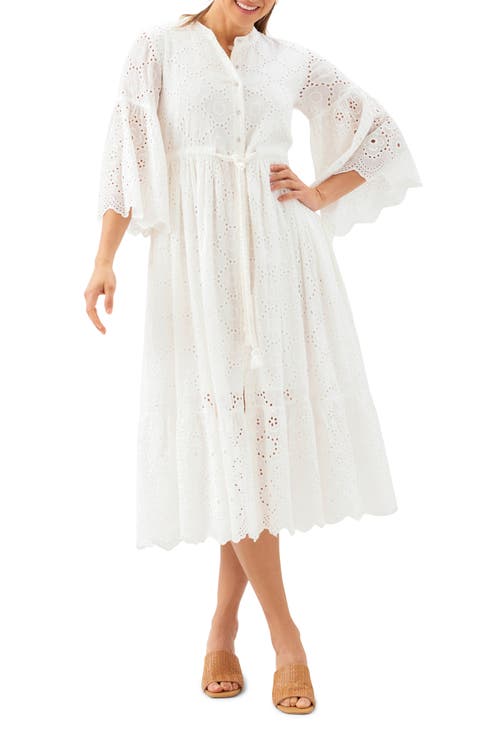 Tiered Cotton Eyelet Midi Dress