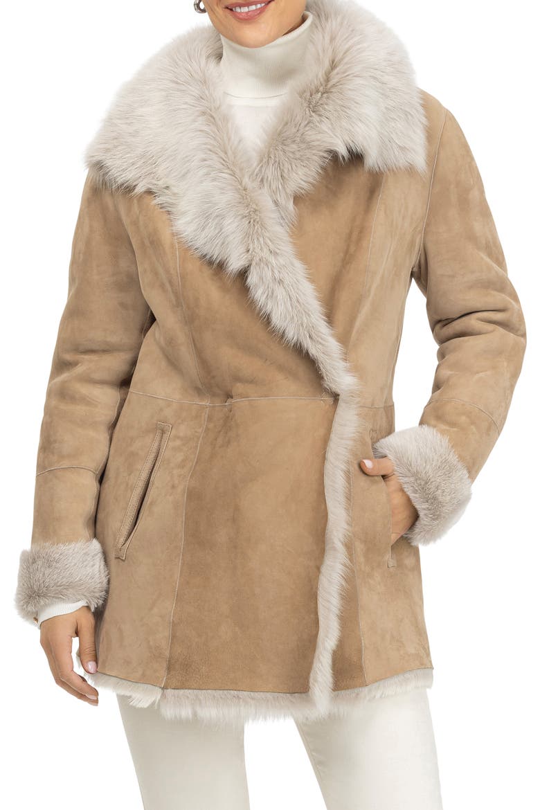 Merino Genuine Shearling Short Jacket, Main, color, ARCTIC BEIGE BRISA