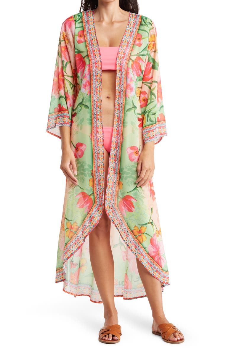 RANEES Floral Print Duster, Main, color, Ombre