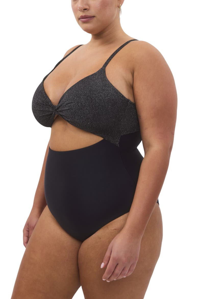 Lurex Onepiece Swimsuit, Alternate, color, Silver Black Lurex