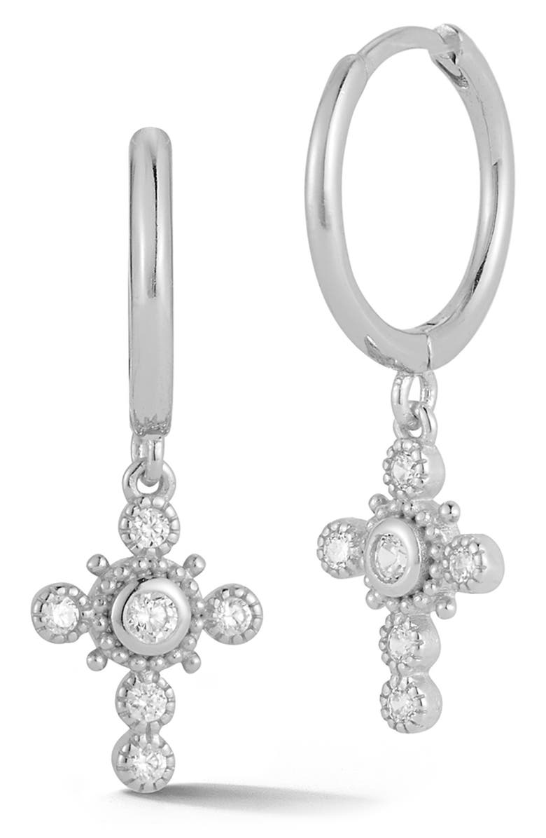 GLAZE JEWELRY 14K Yellow Gold Vermeil CZ Cross Drop Earrings, Main, color, 