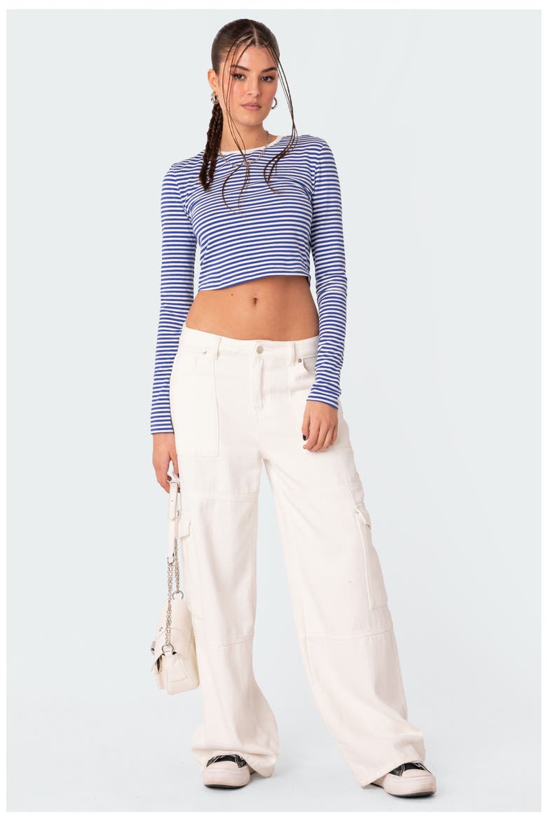 Montie Stripe Long Sleeve Crop Top, Alternate, color, BLUE STRIPES