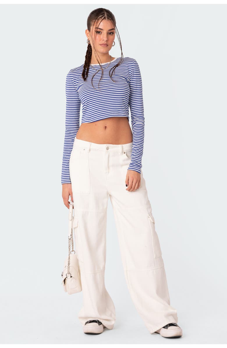EDIKTED Montie Stripe Long Sleeve Crop Top, Alternate, color, Blue Stripes
