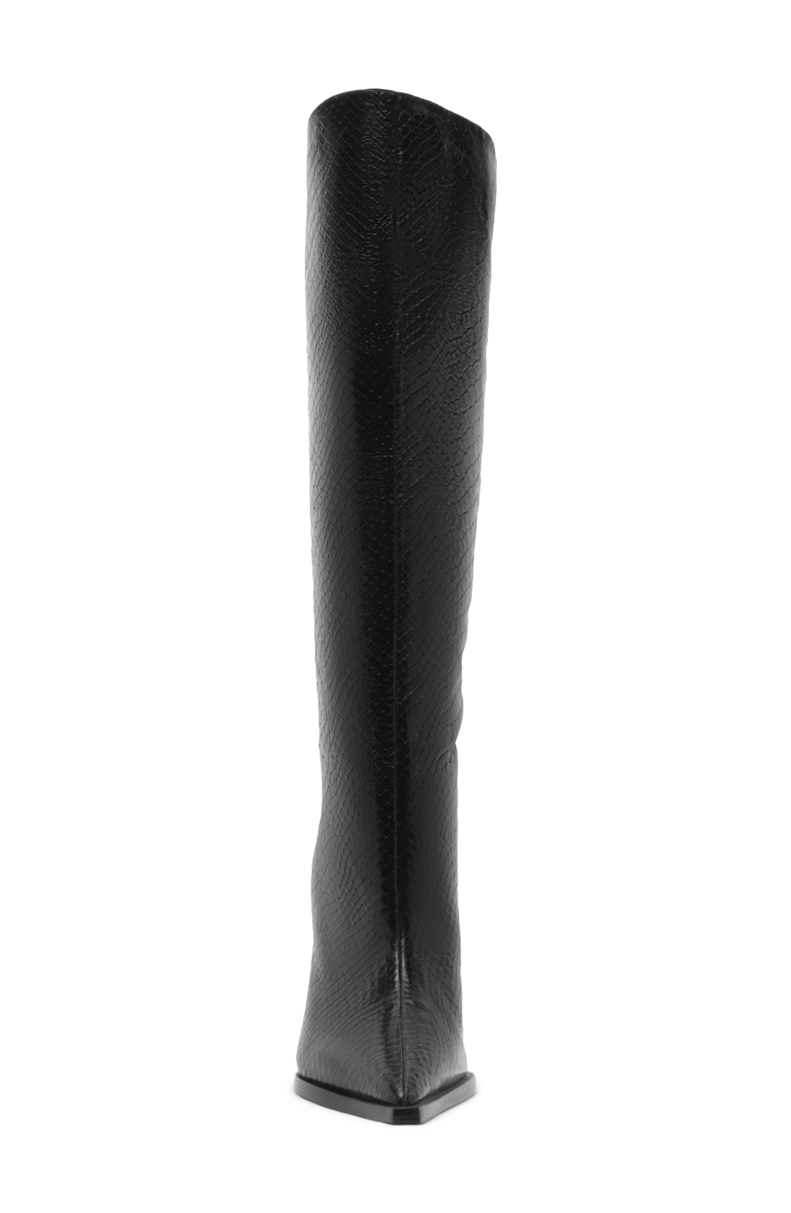 Schutz Mary Up Snakeskin Embossed Knee High Boot, Alternate, color, Black