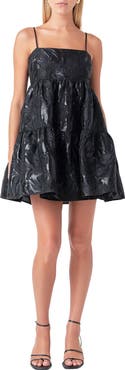 Endless Rose Metallic Floral Jacquard Tiered Minidress