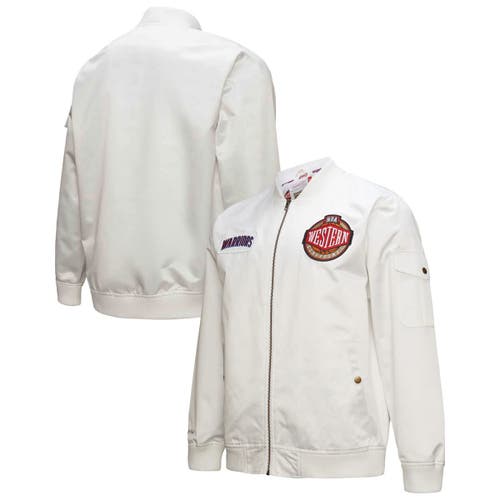Mitchell & Ness White Golden State Warriors Hardwood Classics Nights Team Leader Satin Full-zip Jack In White