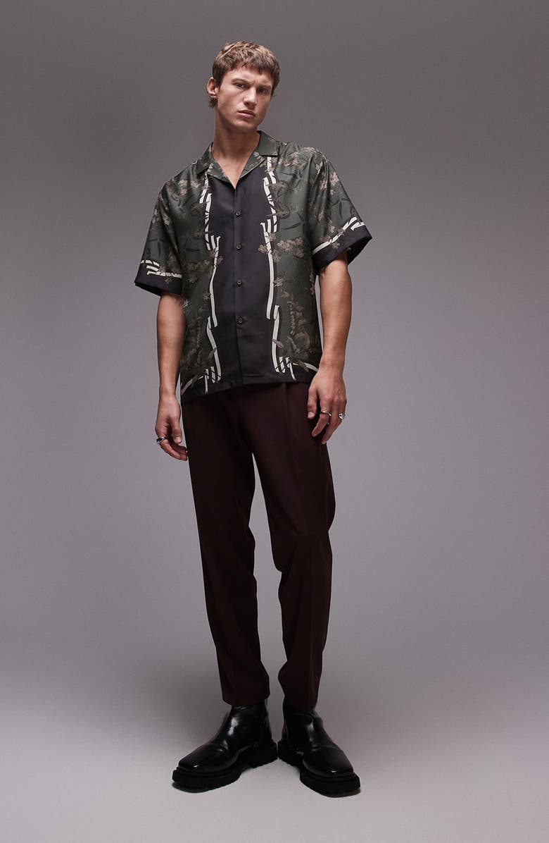 Topman Floral Short Sleeve Satin Camp Shirt, Alternate, color, 