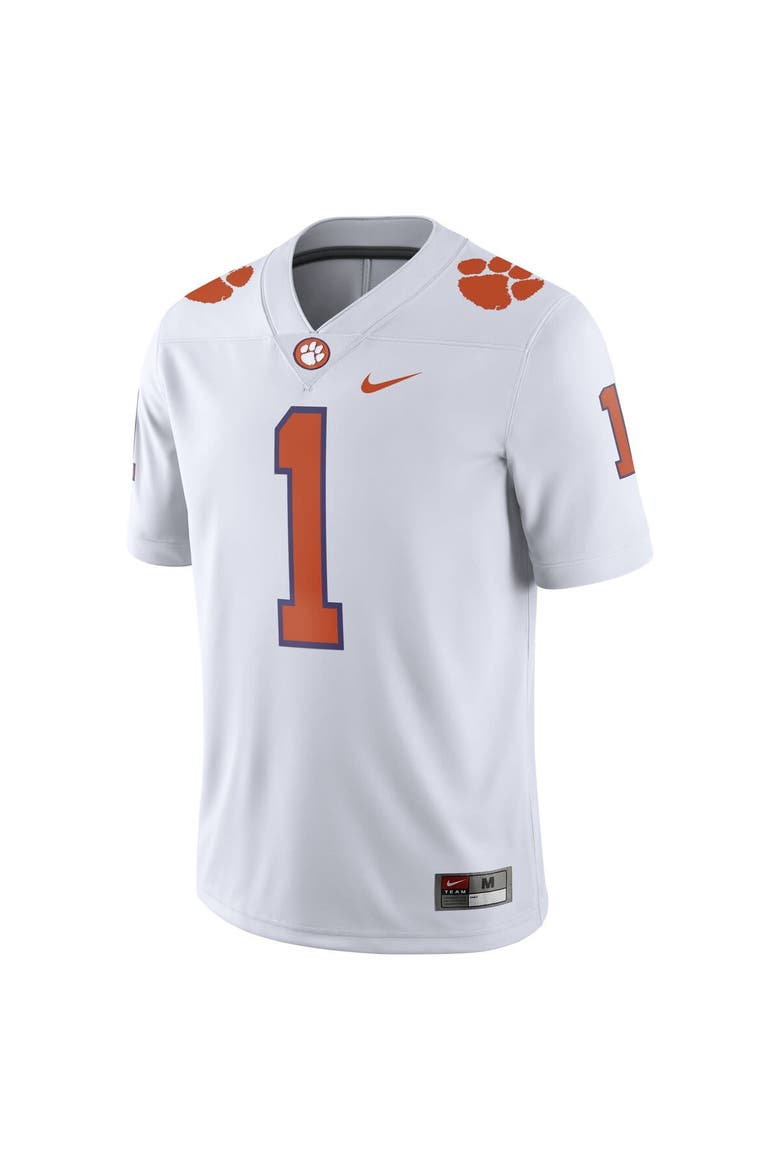 Men's Nike White Clemson Tigers #1 Away Game Jersey, Alternate, color, White
