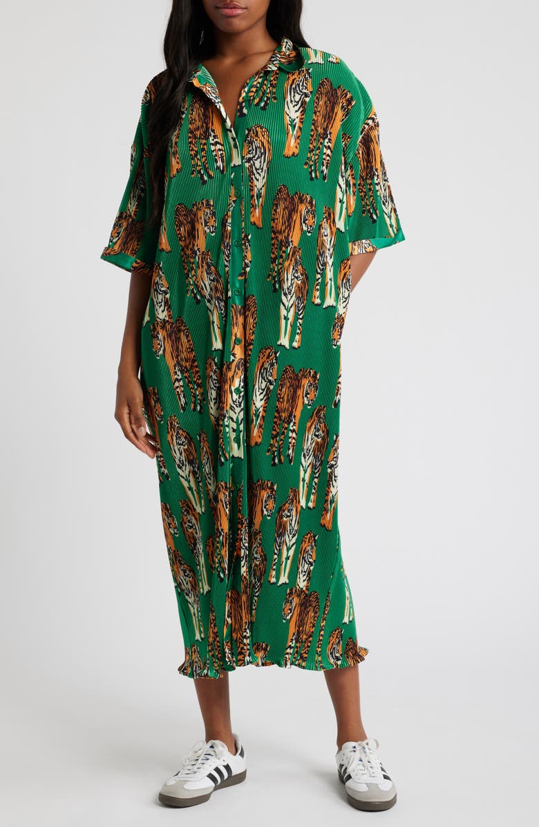 Dressed in Lala So Far So Good Oversize Plissé Shirt Dress, Main, color,