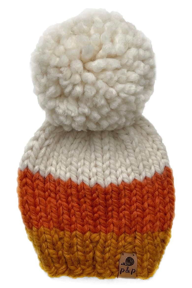 Halloween Candy Corn Pompom Hat, Main, color, CANDY CORN