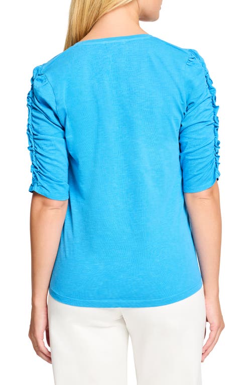 Nzt By Nic+zoe Ruched Elbow Sleeve Split V-neck T-shirt In Electric Blue