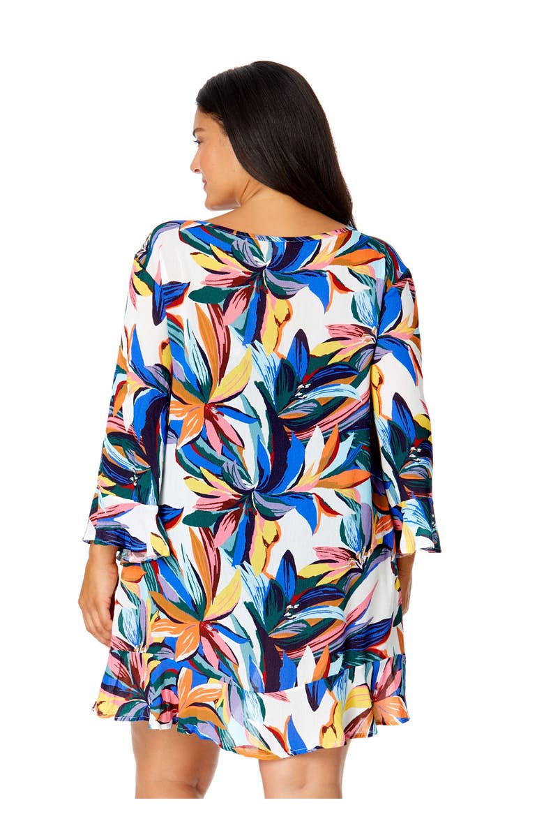 Anne Cole Women's Plus Riviera Floral Flounce V Neck Tunic Swimsuit Cover Up, Alternate, color, Riviera Floral