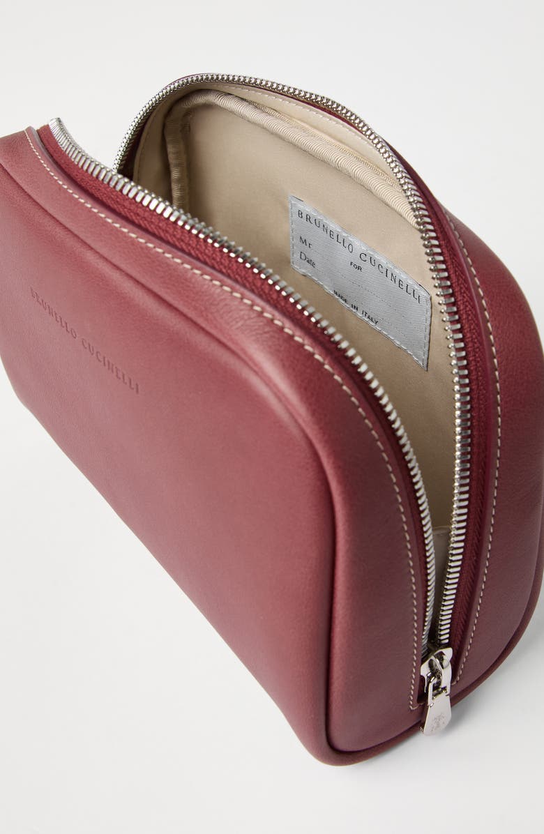 Brunello Cucinelli Calfskin beauty case, Alternate, color, Burgundy