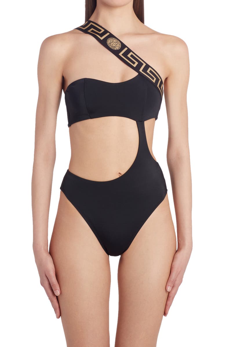Versace La Greca Logo One-Piece Swimsuit, Main, color, 