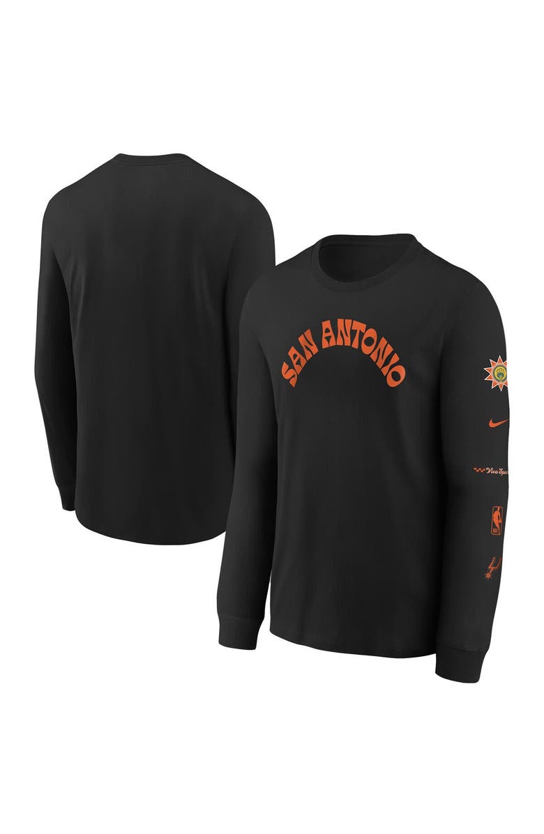Nike Youth Nike Black San Antonio Spurs 2023/24 City Edition Max90 Long Sleeve T-Shirt, Main, color, 