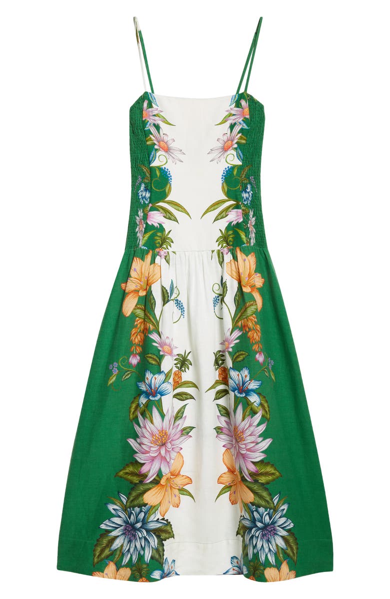 FARM Rio Sweet Bloom Dreamscape Linen Blend Midi Sundress, Alternate, color, 