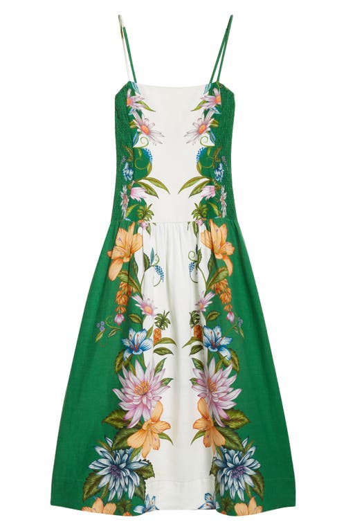 FARM RIO FARM RIO SWEET BLOOM DREAMSCAPE LINEN BLEND MIDI SUNDRESS 