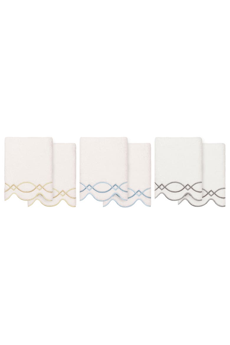 Diamond Chain Scallop Set of 2 Hand Towels, Alternate, color, WHITE/ BLUE