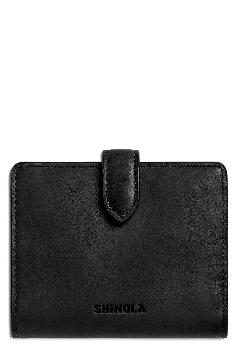 Small Leather Bifold Snap Wallet, Main, color, BLACK