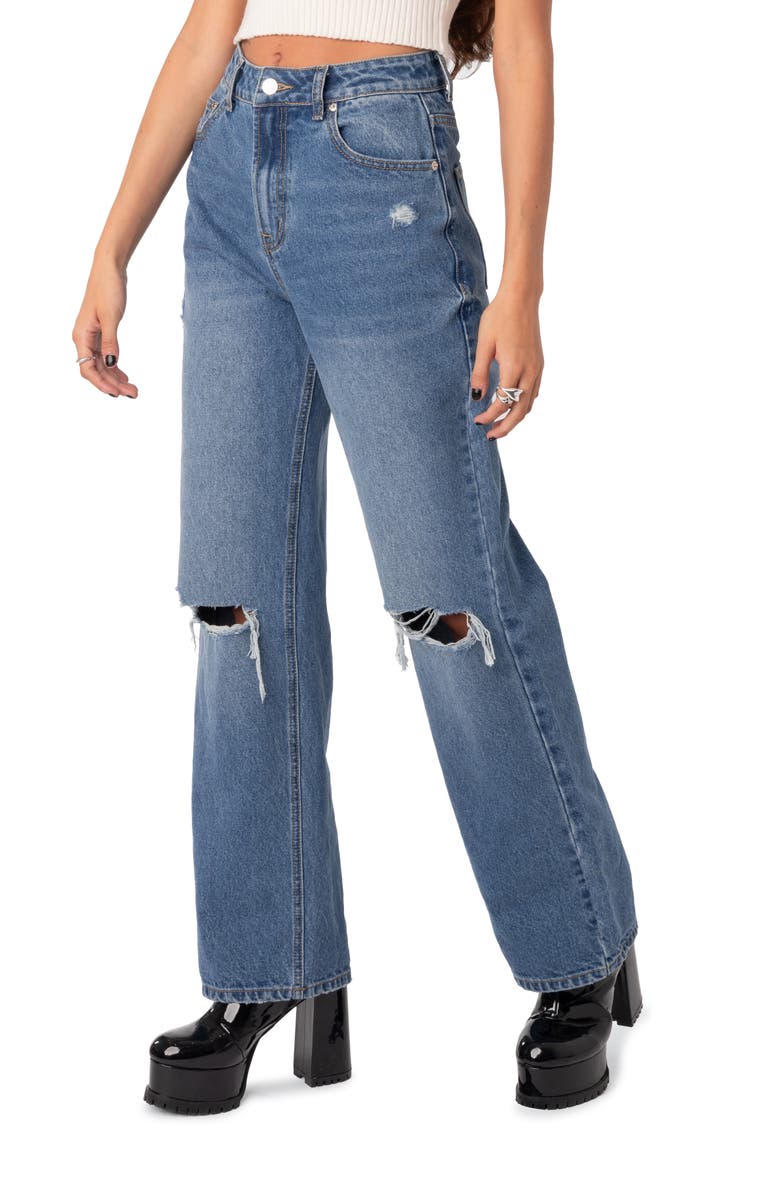EDIKTED Lori High Waist Ripped Jeans, Alternate, color, Blue