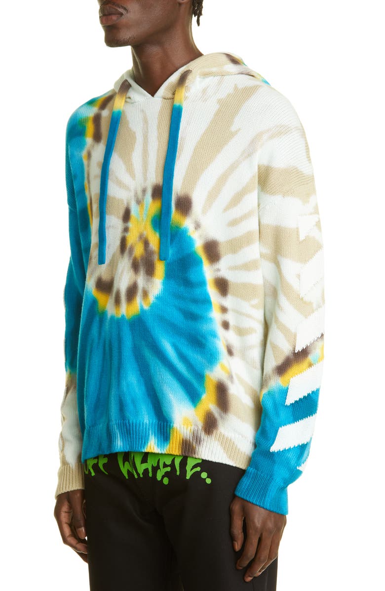 Off-White Tie Dye Knit Cotton Blend Hoodie, Alternate, color, 