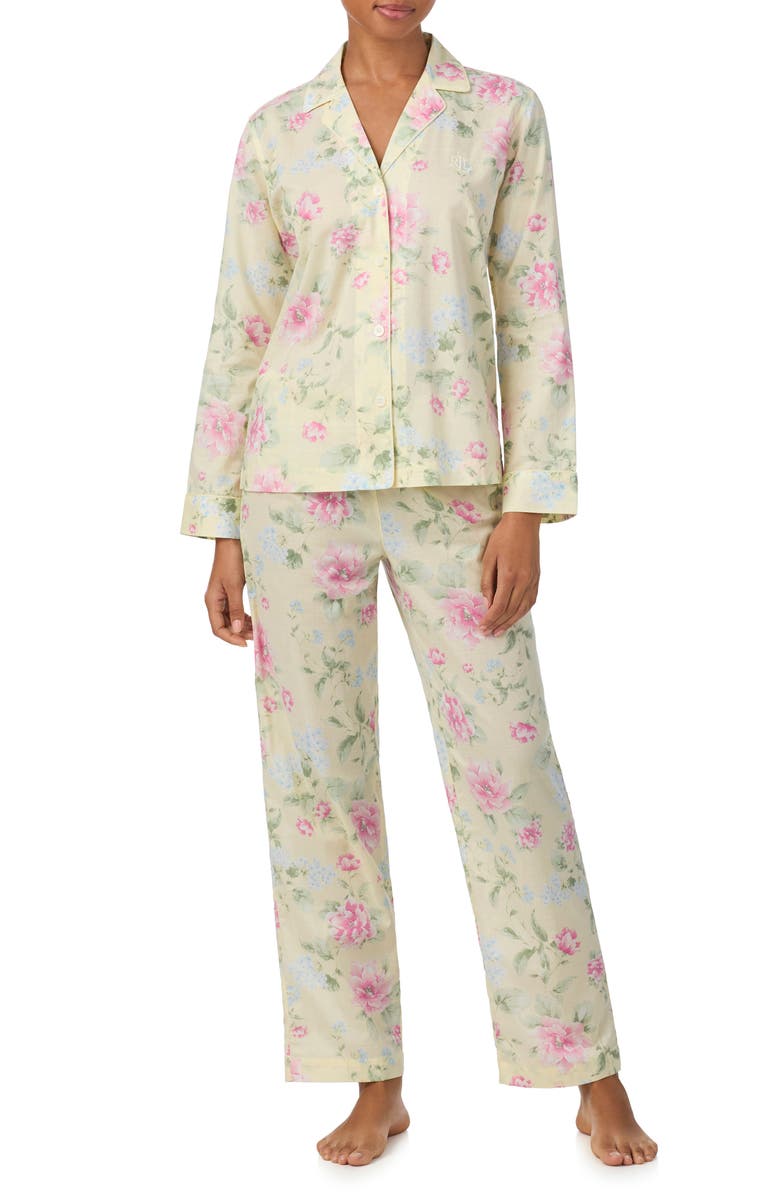 Lauren Ralph Lauren Floral Cotton Blend Pajamas, Main, color, Yellow Flower