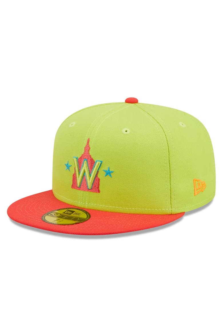 Men's New Era Green/Red Washington Nationals 2008 Inaugural Season Cyber Highlighter 59FIFTY Fitted Hat, Alternate, color, Green