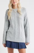BP. Cabled Oversize Cotton Blend Crewneck Sweater