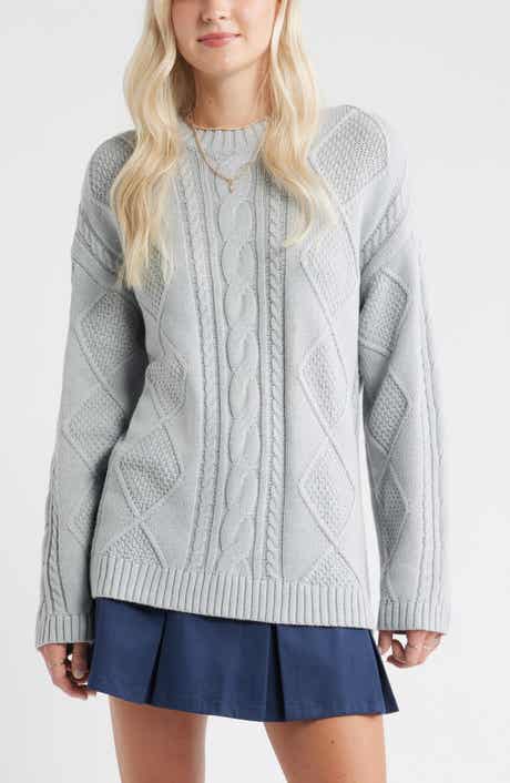 BP. Cabled Oversize Cotton Blend Crewneck Sweater