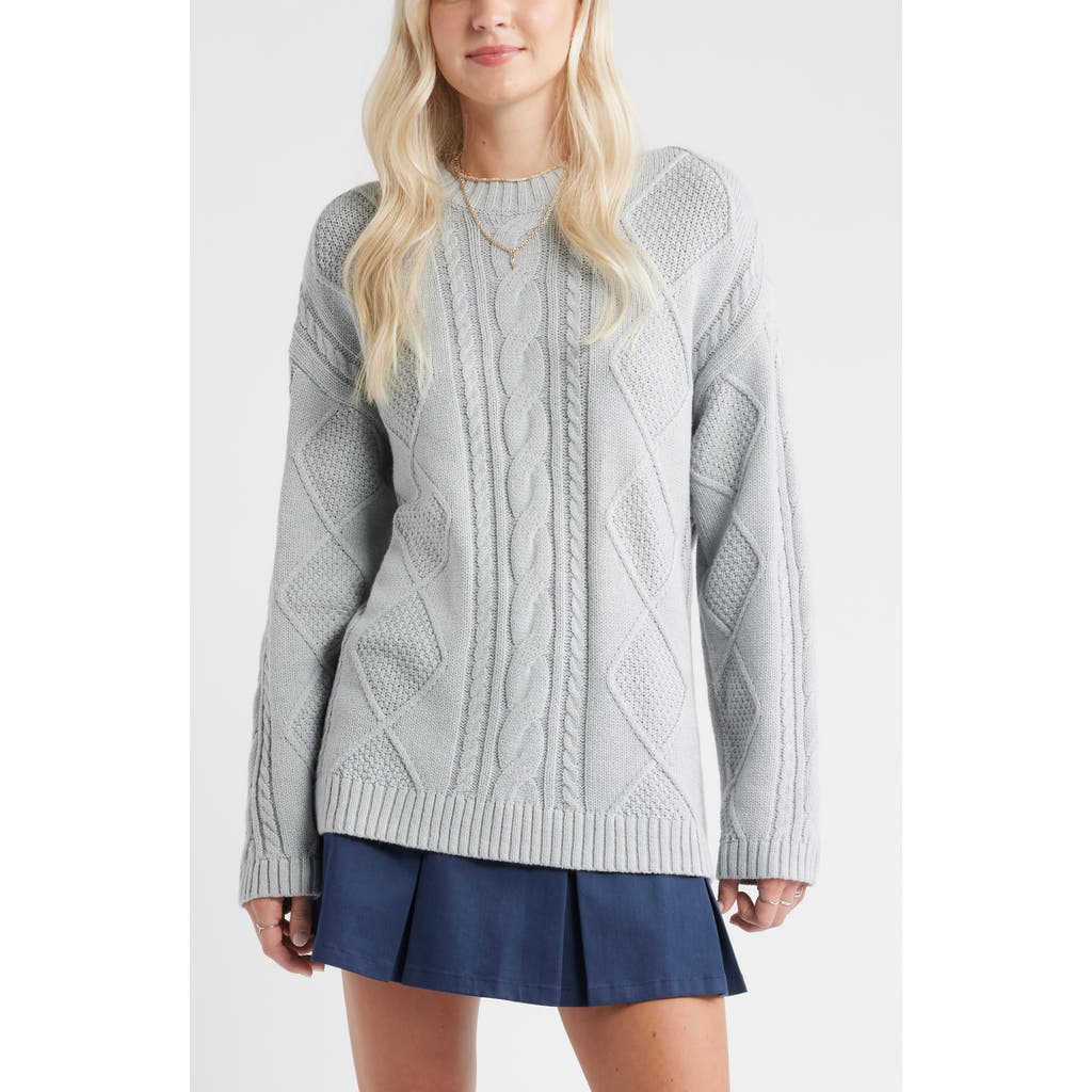 Bp. Cabled Oversize Cotton Blend Crewneck Sweater In Gray