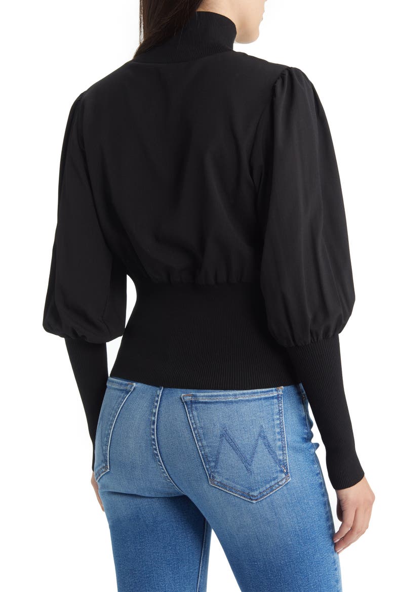 Krista Rib Trim Mixed Media Turtleneck, Alternate, color, BLACK
