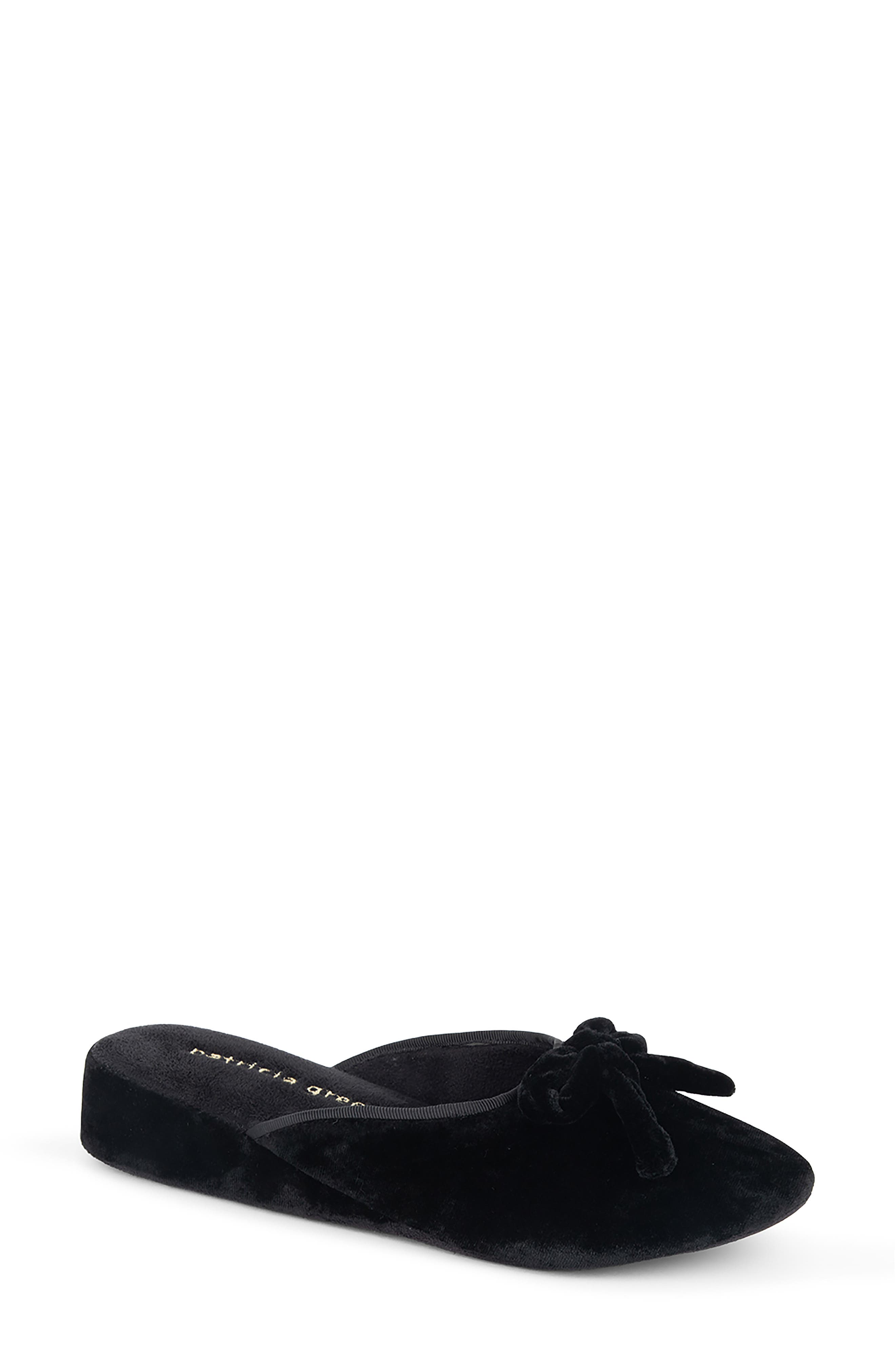 patricia green Velvet Bow Wedge Slipper, Main, color, Black