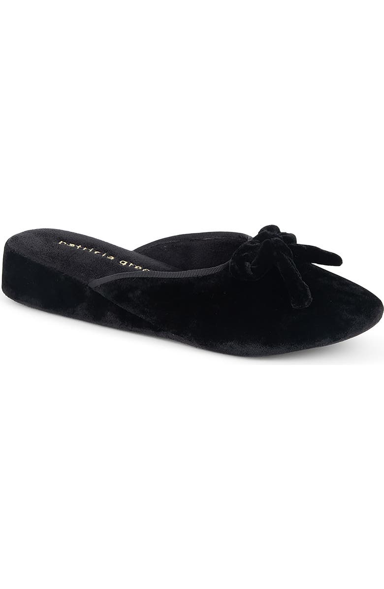 patricia green Velvet Bow Wedge Slipper, Main, color, Black