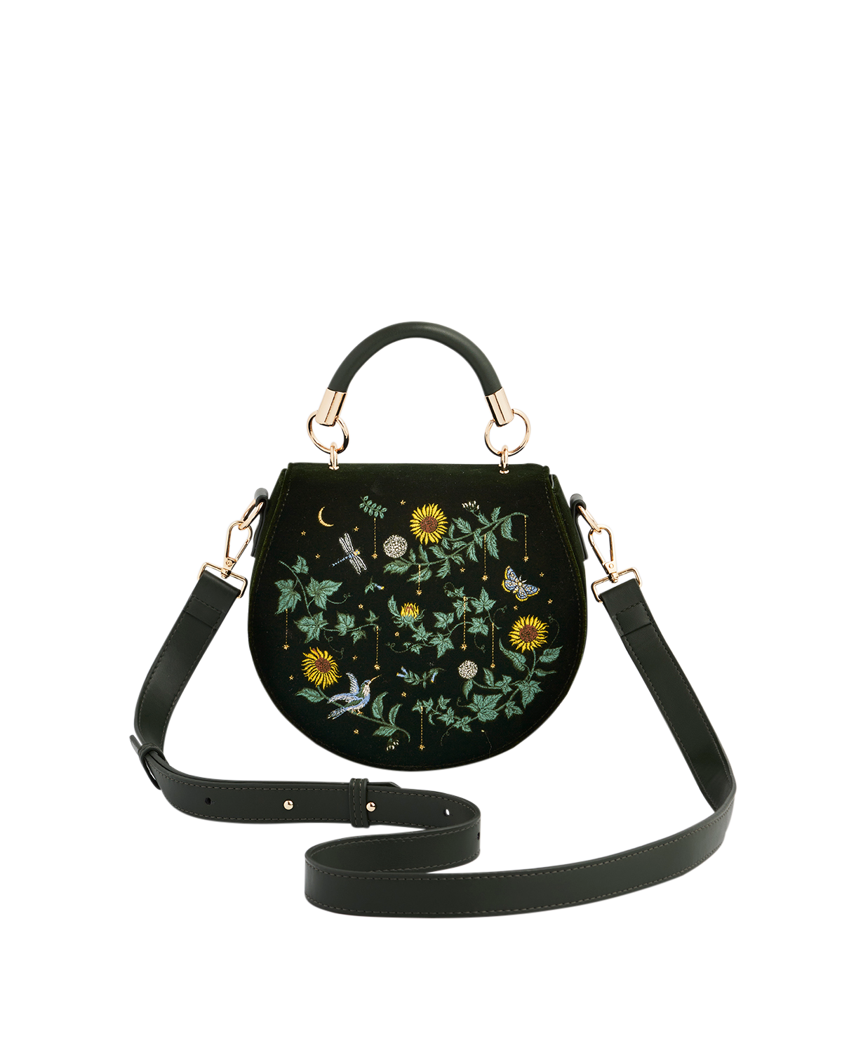 Fable England Charlotte Sunflower Top Handle Purse, Alternate, color, Dark Green